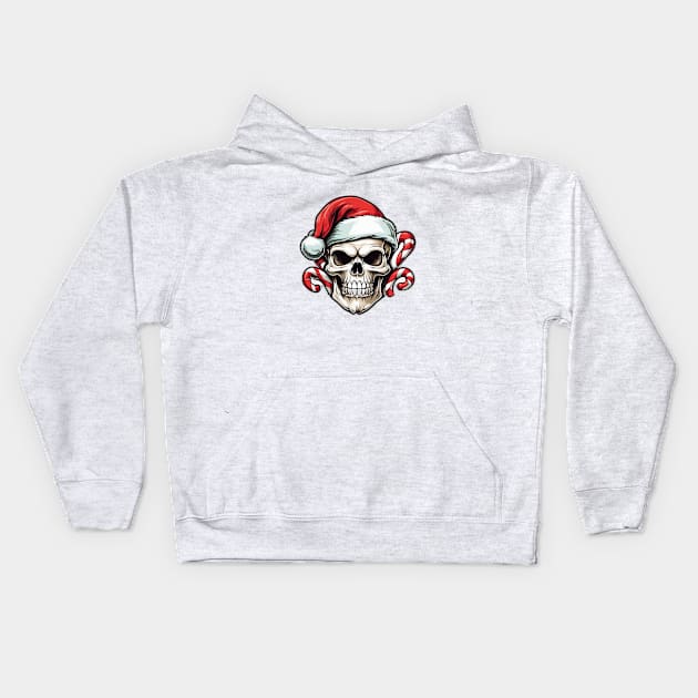 Skull, Santa Hat and Candy Canes Kids Hoodie by Lunarix Designs